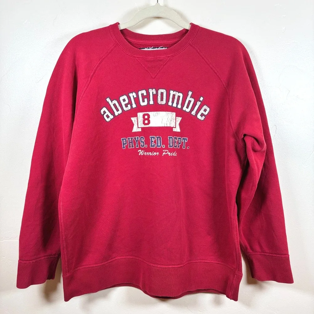 VTG Abercrombie & Fitch Crewneck Sweatshirt Women's XL Red USA Y2K Collegiate - Picture 1 of 10